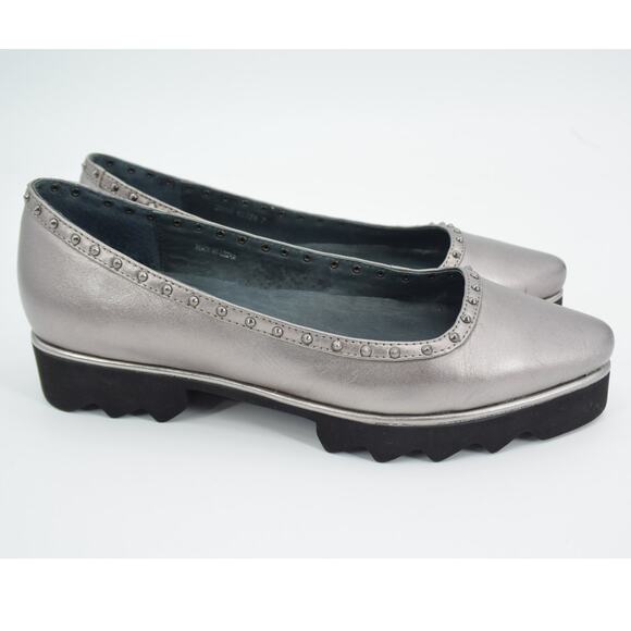 Sacha London Shoes - Sacha London Yaiza Pewter Leather Studded Pointed Toe Platform Shoes Size 7